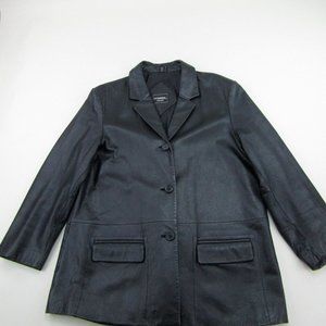 Outbrook Woman Leather Jacket Womens 1X Black Leather Polyester Lined Button Up